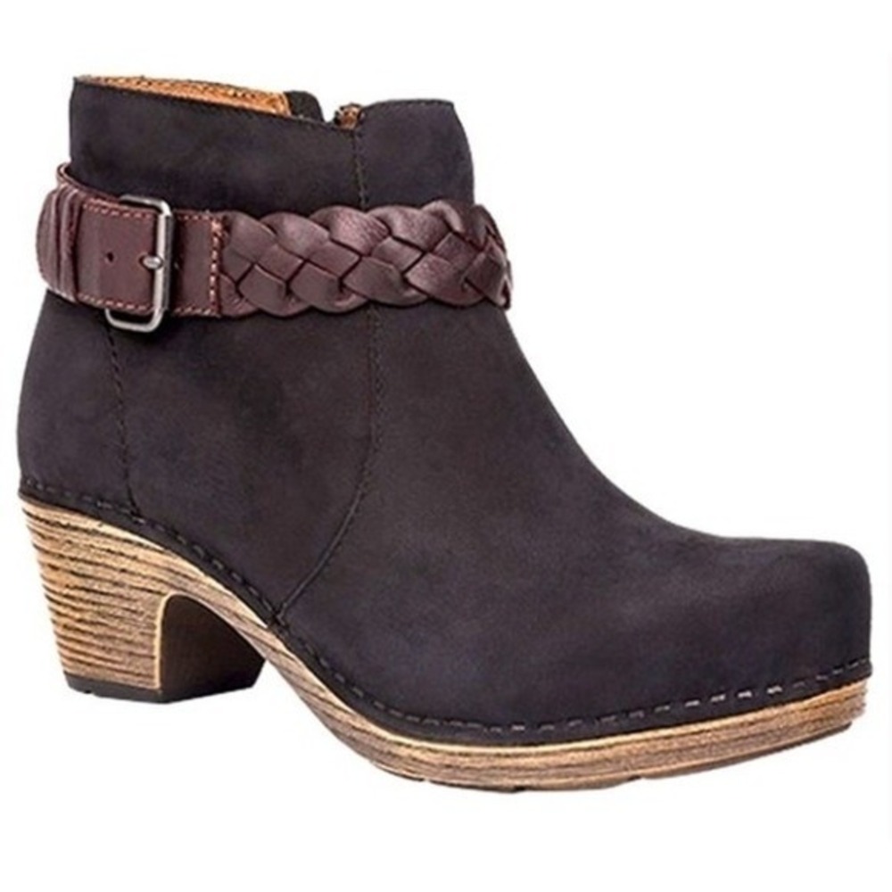 Dansko Tivoli Michelle Black‎ Leather Ankle Boot Braided Buckle Size 6/36